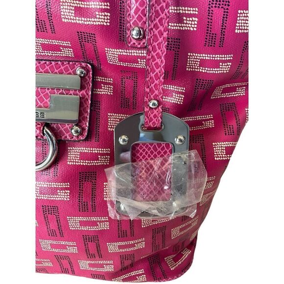 Guess Womens Monogram Signature Shoulder Bag Purse Pink Zippered Pockets New - Picture 4 of 16